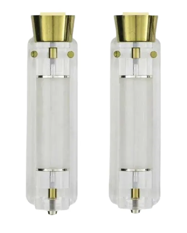 Mid Century Modern Lucite Glass & Brass Sconces - a Pair