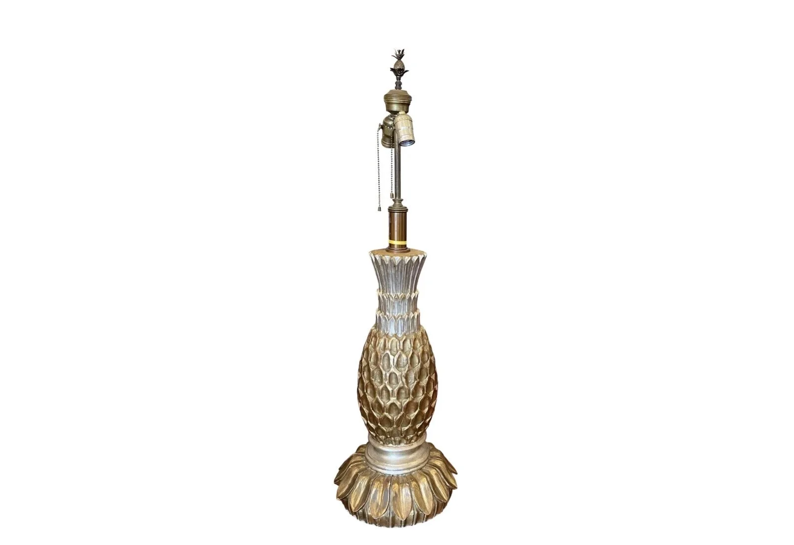 Vintage Giltwood Pineapple Gold & Silver Leaf Table Lamp