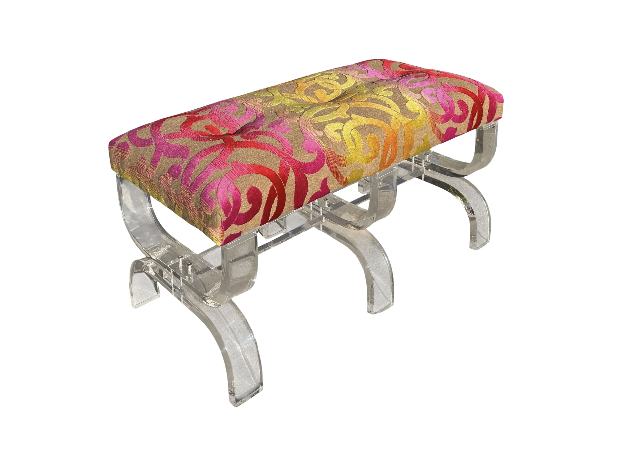 Scalamandre Cut Velvet Upholstered Phyllis Morris Lucite Bench