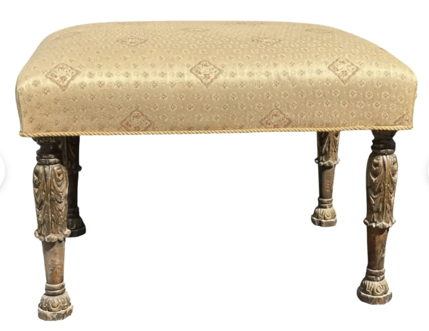 19th C Style Carved Italian Stool Bench Ottoman