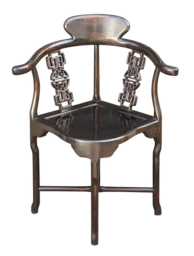 Antique 19th C Chinese Rosewood Corner Arm Chair