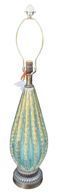 Mid Century Barovier & Toso Murano Blue Green & Gold Italian Art Glass Table Lamp