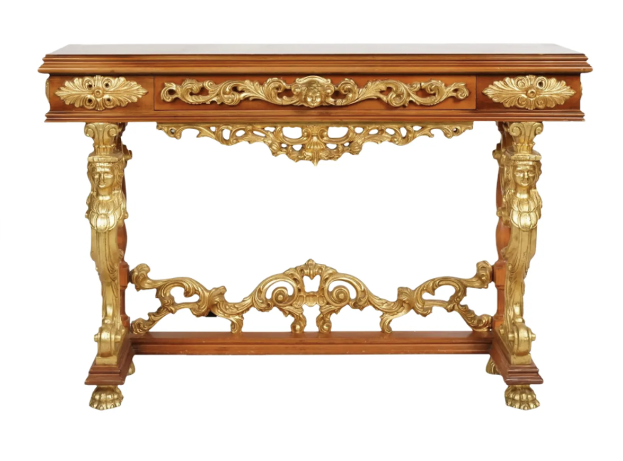 Antique Regency Style Giltwood & Mahogany Figural Console Table