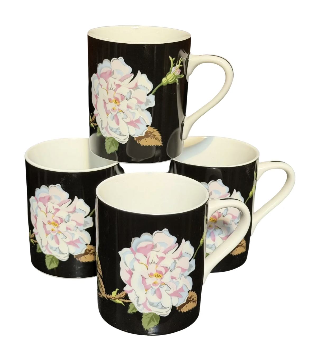 Set of 4 Tiffany & Co Porcelain Mugs Mrs. Delany's Flowers by Sybil Connolly