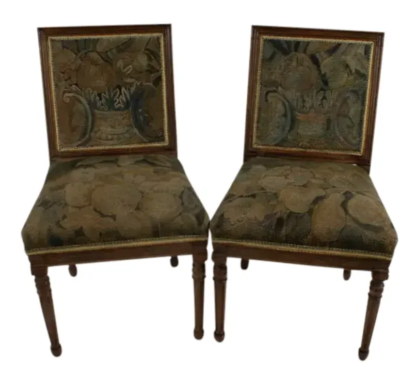 Antique 18th C Side Chairs W Tapestry Textile
