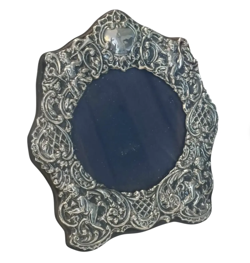Antique Sterling Silver Putti Cherub Repose Picture Frame