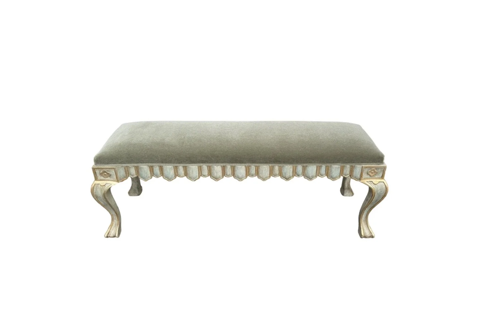 Venetian Style Michael Taylor Olive Mohair Gilded Bench