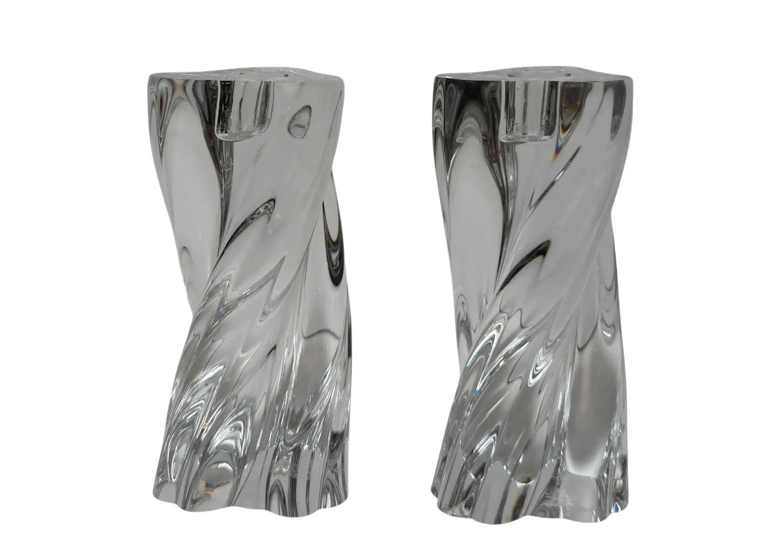 Pair of Baccarat French Crystal Modern Twist Candlesticks