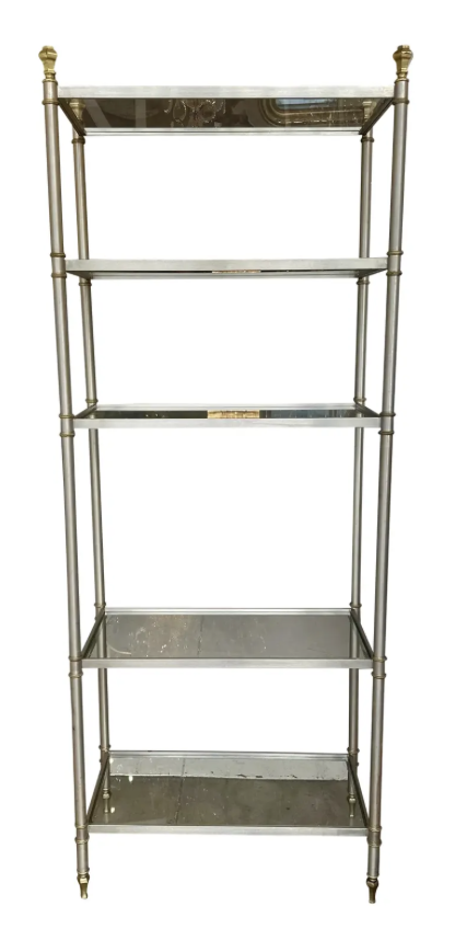 Vintage Maison Jansen Brushed Steel & Brass Etagere