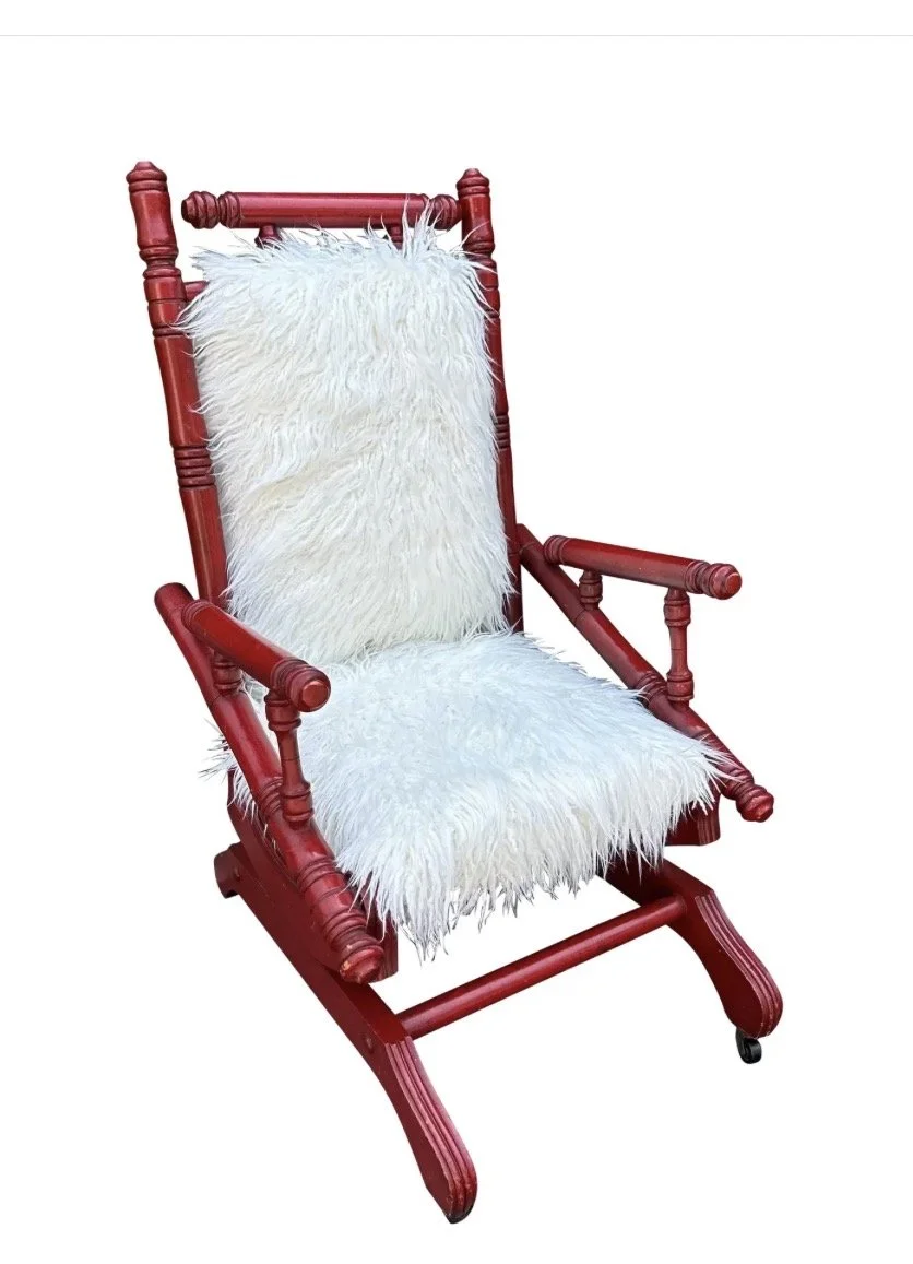 Antique Red Spindle Rocker W White Flokati Seat