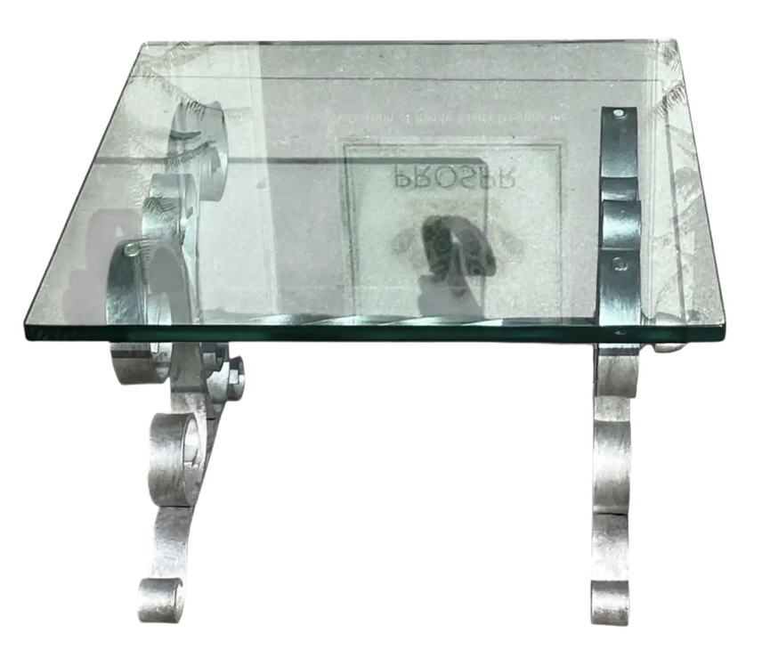 Modern Gothic Style Silver Gilt Wrought Iron & Glass Side Table