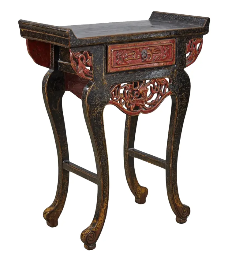 Chinese Black & Red Lacquered Side End Nightstand Table