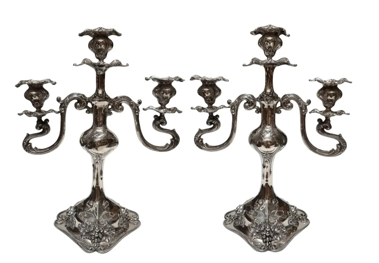 Pair of Antique Art Nouveau Silver Candelabra