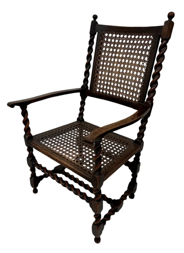 Antique 18th Century Barley Twist Cane Arm Chair