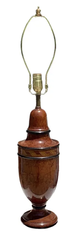 Regency Style Marquetry Inlaid Burl Wood Table Lamp