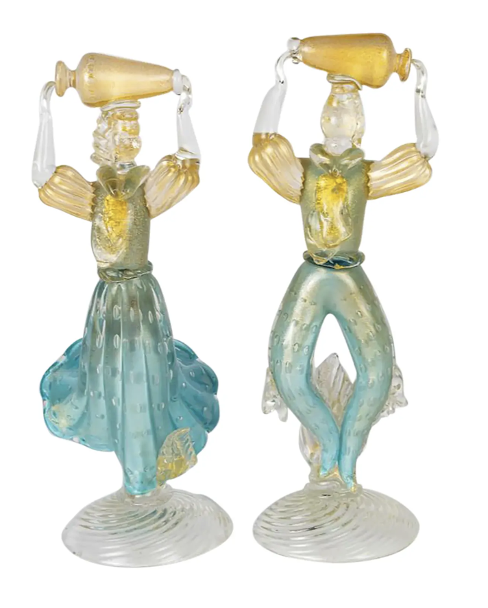 Pair of Vintage Venetian Italian Murano Art Glass Figures