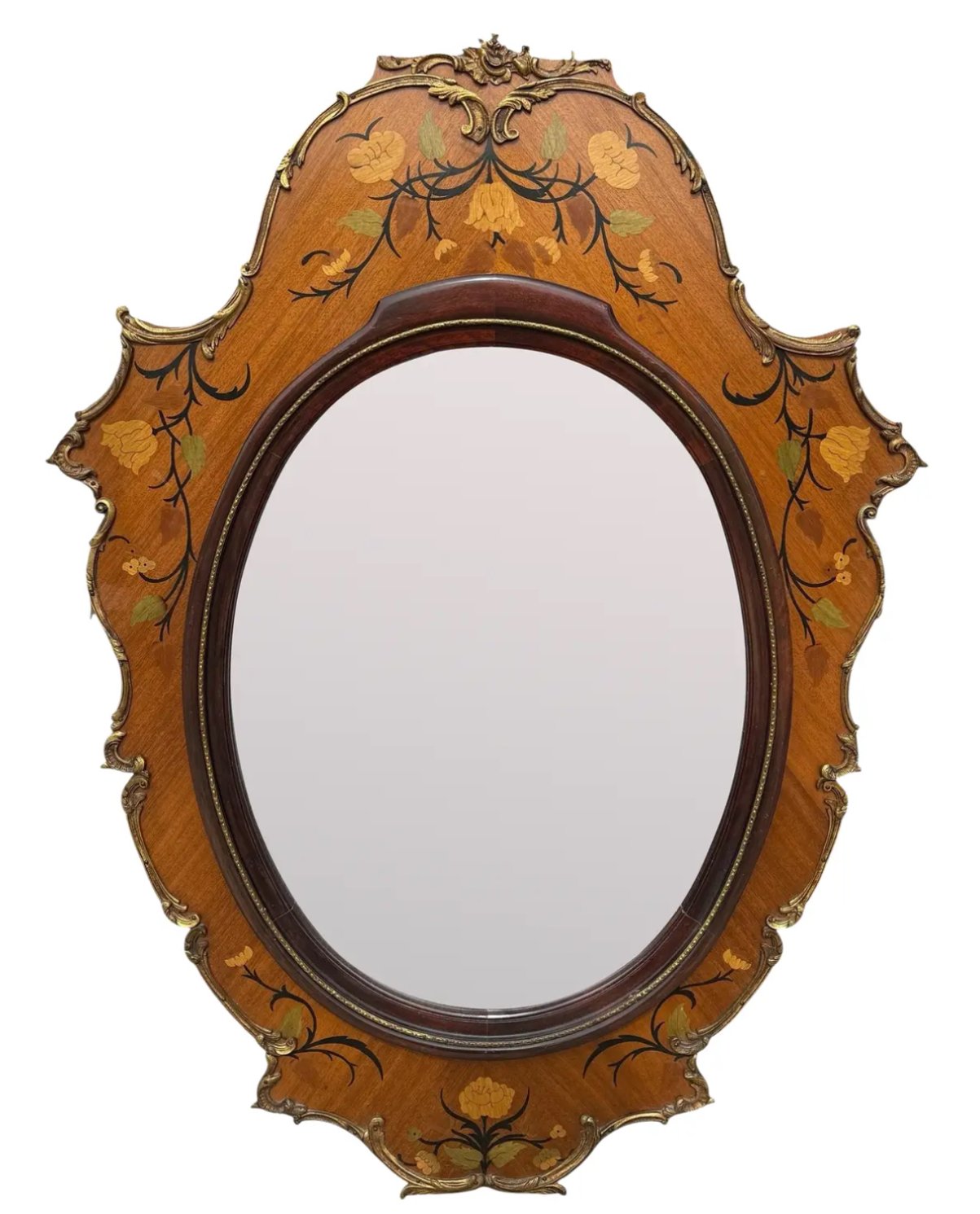 Antique Italian Inlaid Satinwood & Giltwood Shield Form Mirror