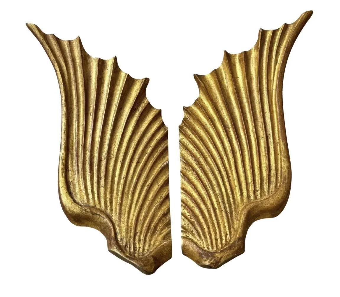 Pair of 19th C Style Italian Giltwood Angel Wings Wall Hangings