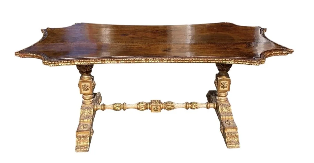 Antique Italian Walnut & Giltwood Dining or Center Table