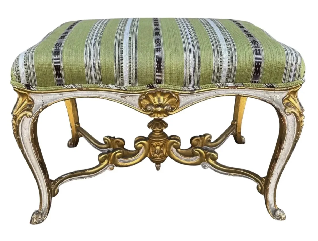 Antique French Louis XV Style Ottoman Footstool Bench 1 of 2 Available