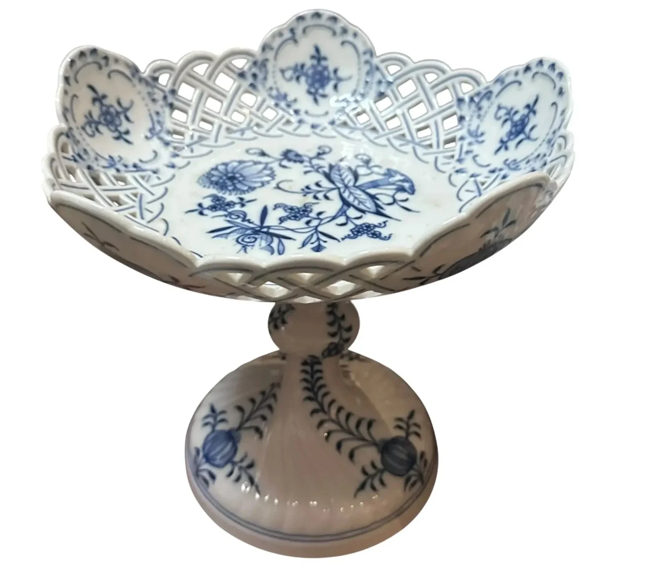 Antique Meissen Onion German Porcelain Centerpiece Compote