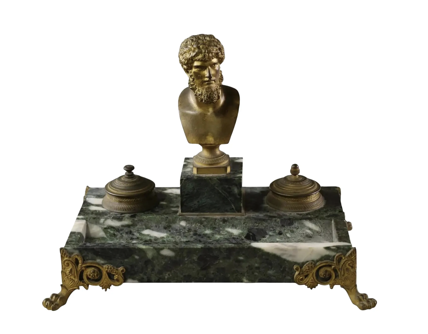 Antique Gilt Bronze Roman Bronze Bust of Lucius Verus on Marble Inkwell