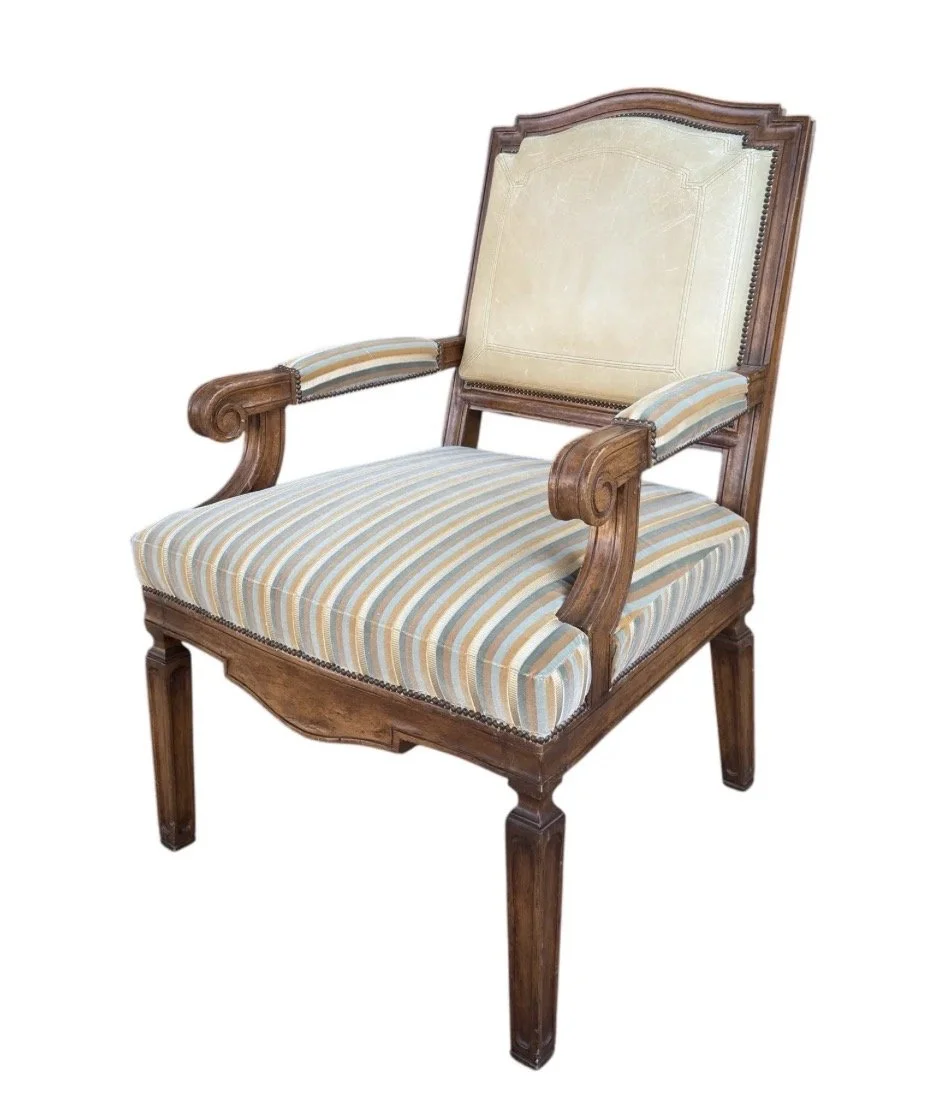 Hendrix Allardyce Neoclassical Walnut Leather & Velvet Arm Chair
