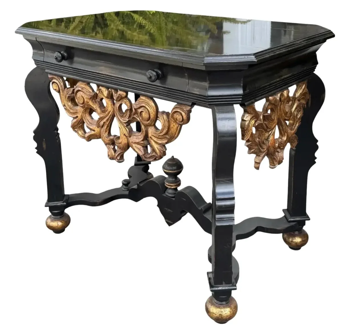 18th C Style Flemish Giltwood & Ebony Console Table