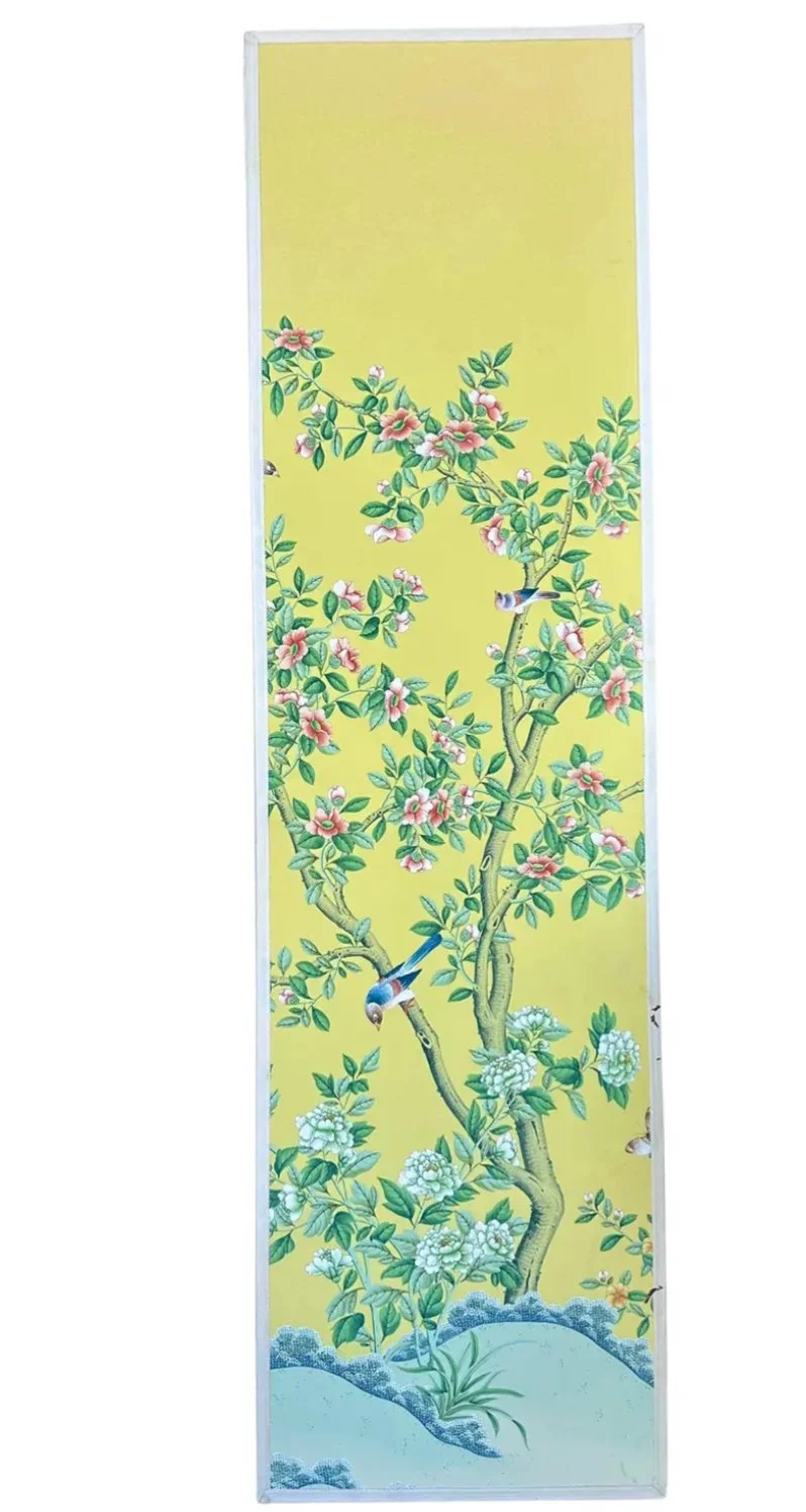 Huge Gracie Wallpaper Yellow Chinoiserie Botanical Painting Panel - #6 of 6