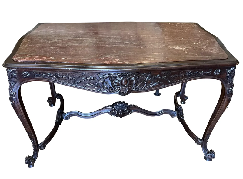 Antique Early 19th C French Provincial Marble Top Center Table