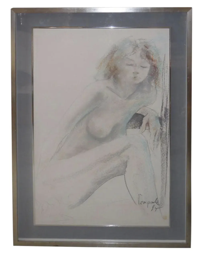 Original Dario Campanile Female Nude Drawing C.1995