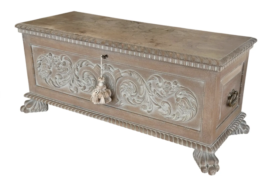 Antique Swedish Paw Foot Hope Chest Cedar Lined Trunk