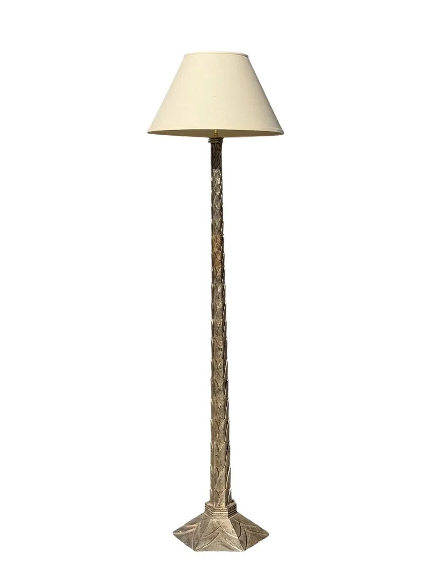 Huge Art Deco White Gold Giltwood Floor Lamp - 1 of 2