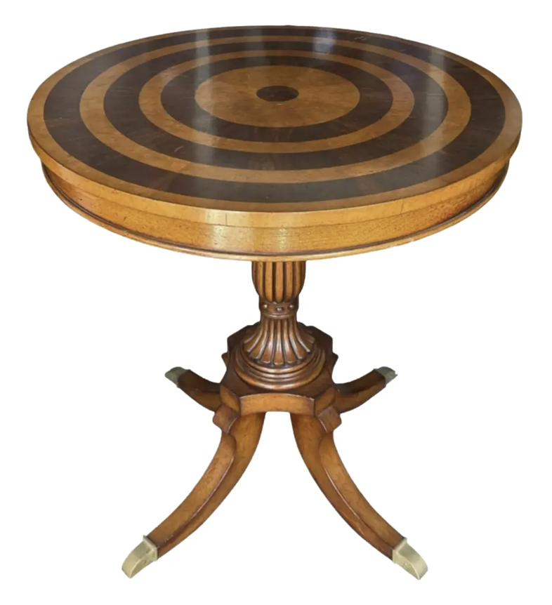 19th C Style English Bullseye Marquetry Inlaid Side Table