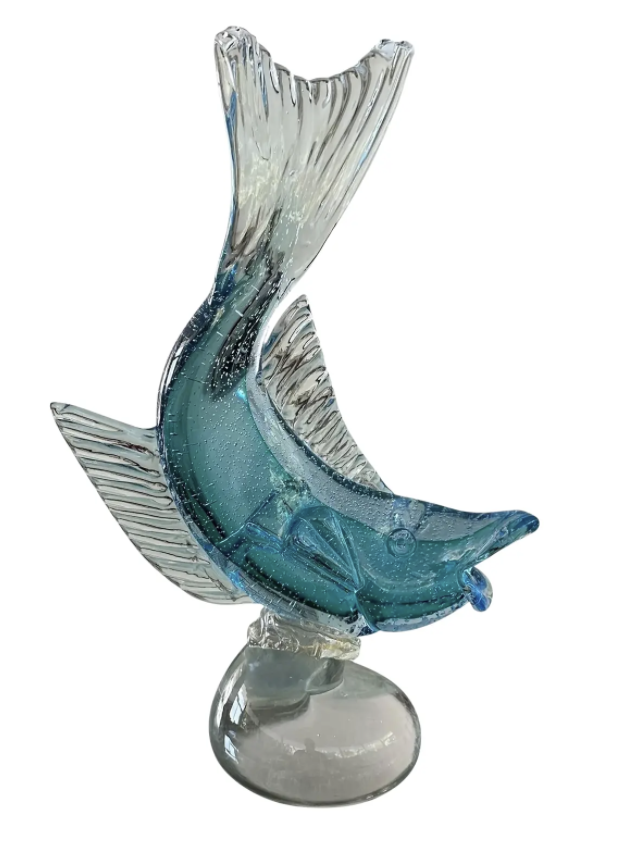 Mid Century Modern Murano Italian Art Glass Blue Fish