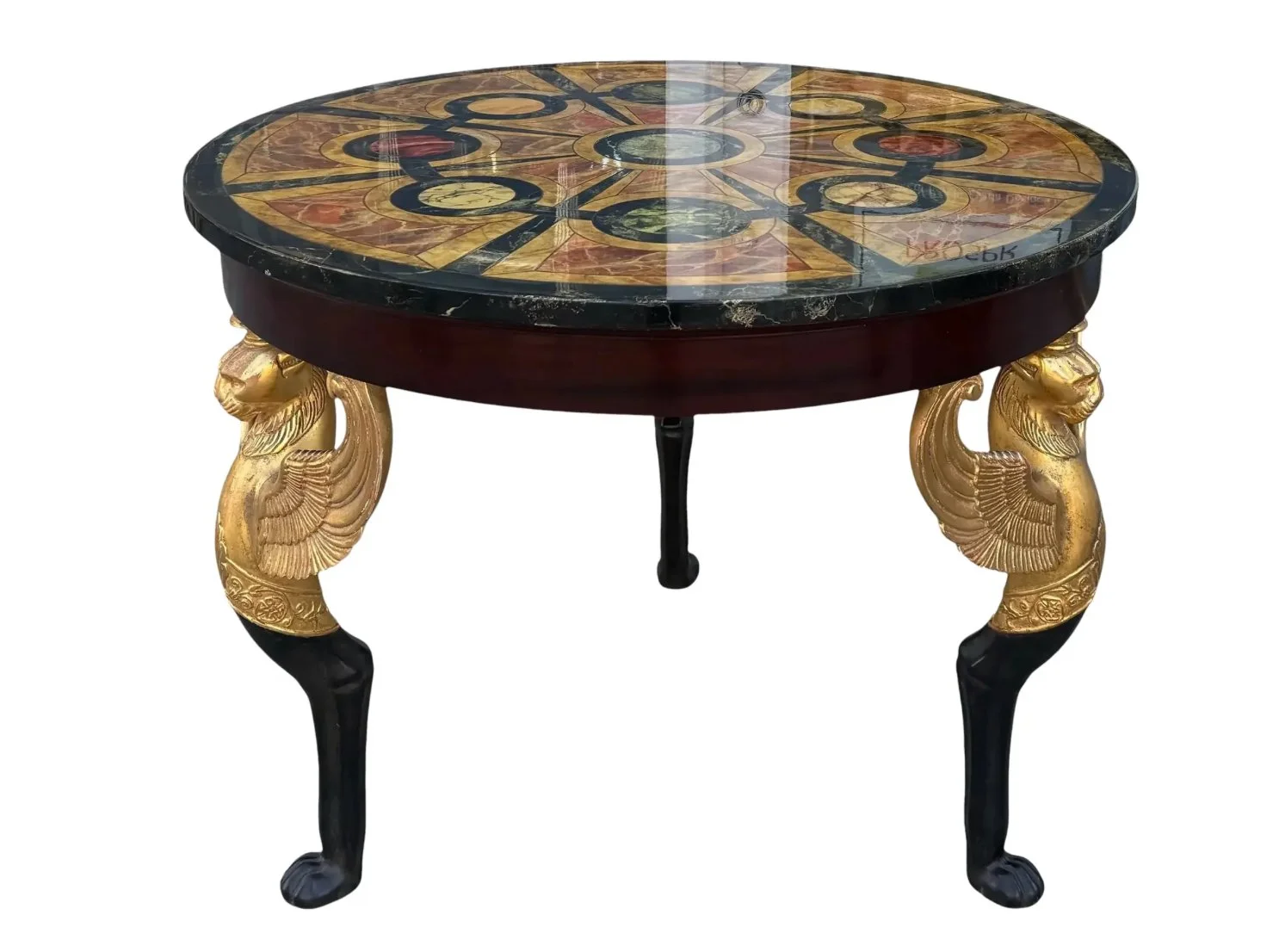 18th C Style Thomas W. Morgan Trompe l'Oeil Center Table W Giltwood Eagles