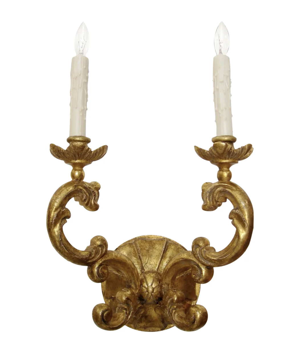 Verochio Itallian Gilt-Wood Two Arm Light Sconce by Randy Esada