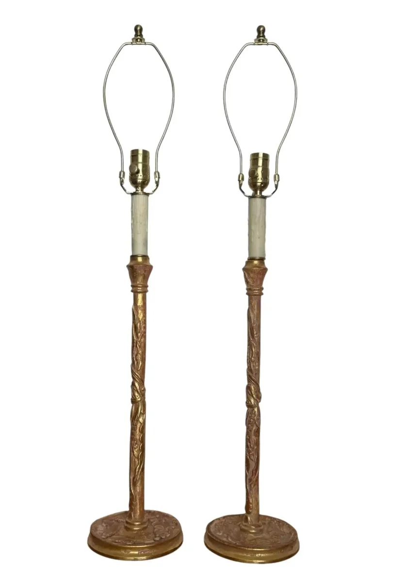 Pair of Nancy Corzine Giltwood Candlestick Table Lamps
