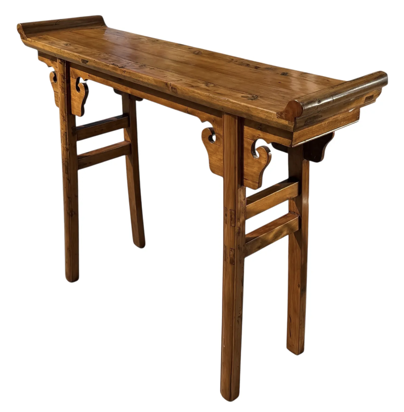 Chinese Qing Dynasty Shandong Style Altar Console Table With Carved Scrolling Motifs