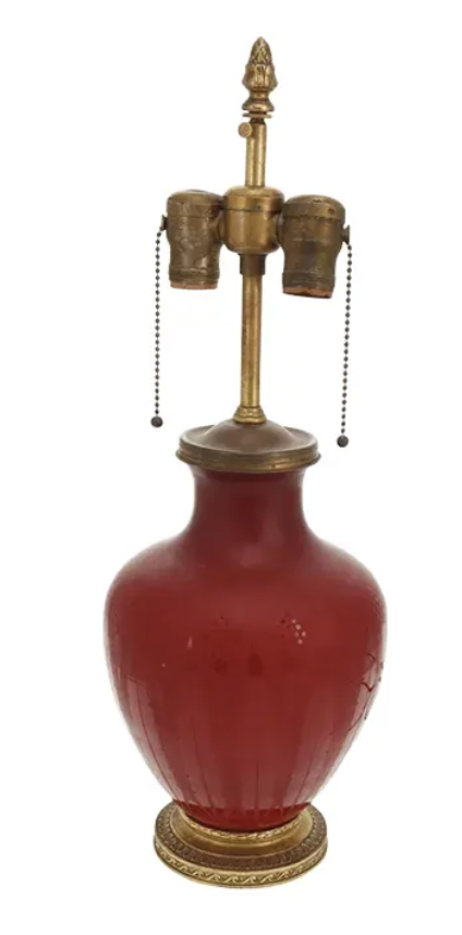 Antique Art Deco Steuben Red Acid Etched Glass Lamp