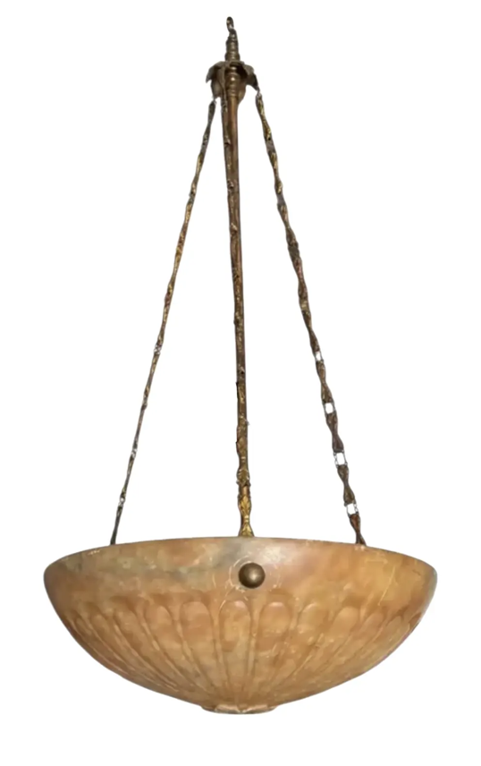 Antique Alabaster Marble Pendant Light Fixture Chandelier