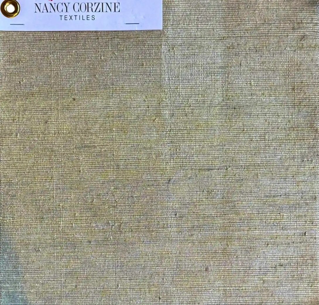 Nancy Corzine Trieste Raw Silk Linen Backed Fabric in Celedon - by the Yard