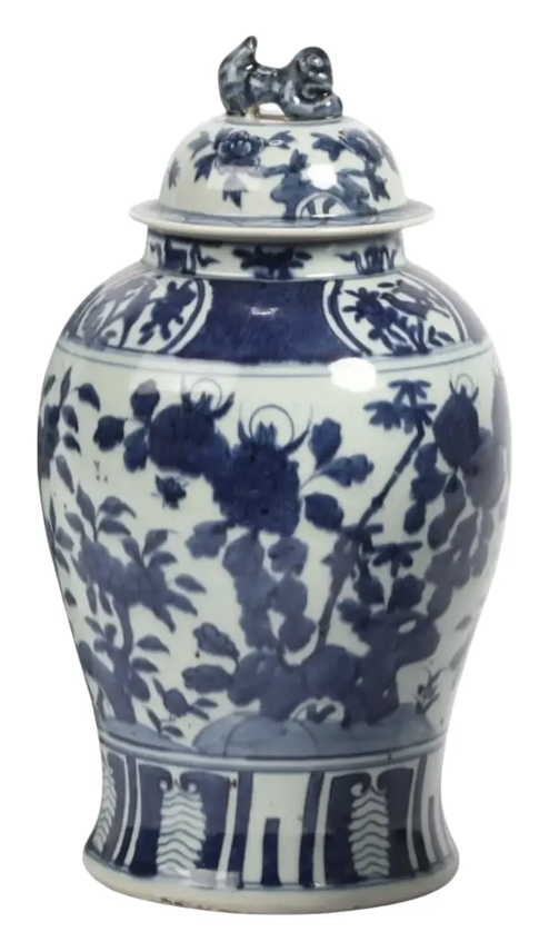 Antique Chinese Blue and White Porcelain Decorative Ginger Jar Covered Vase