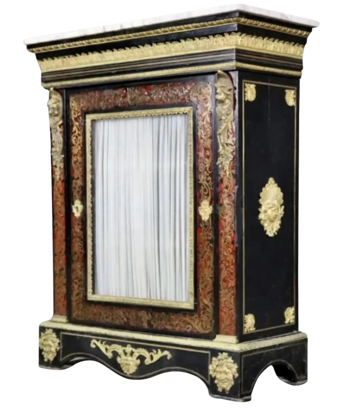 Antique Napoleon III Gilt Bronze Boulle Marble Top Cabinet