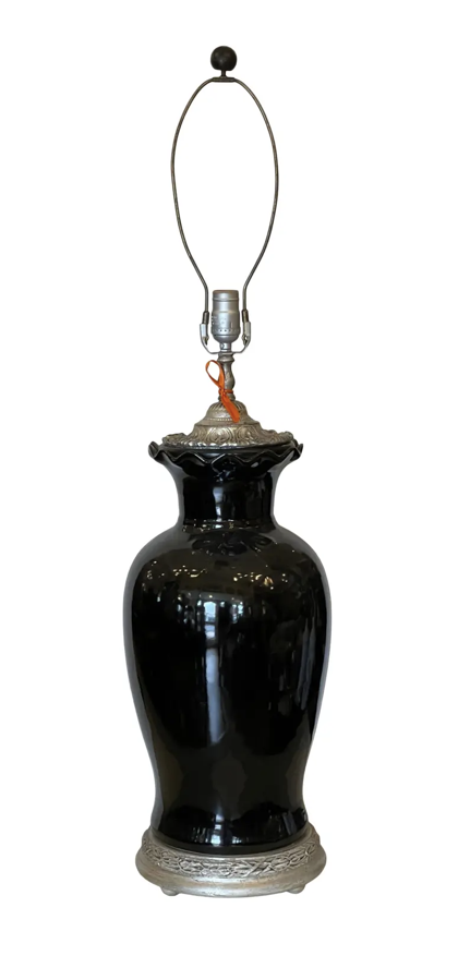 Black Chinese Pottery Vase Now a Designer Table Lamp