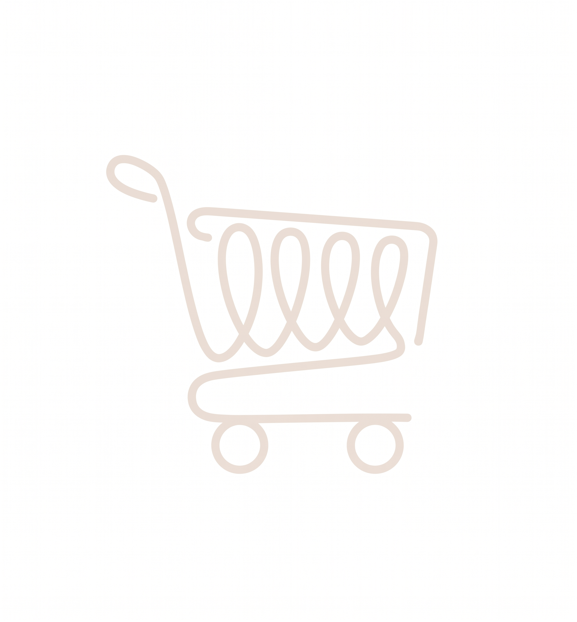 A line drawing of a shopping cart, viewed from the side, with a simple, minimalist style.
