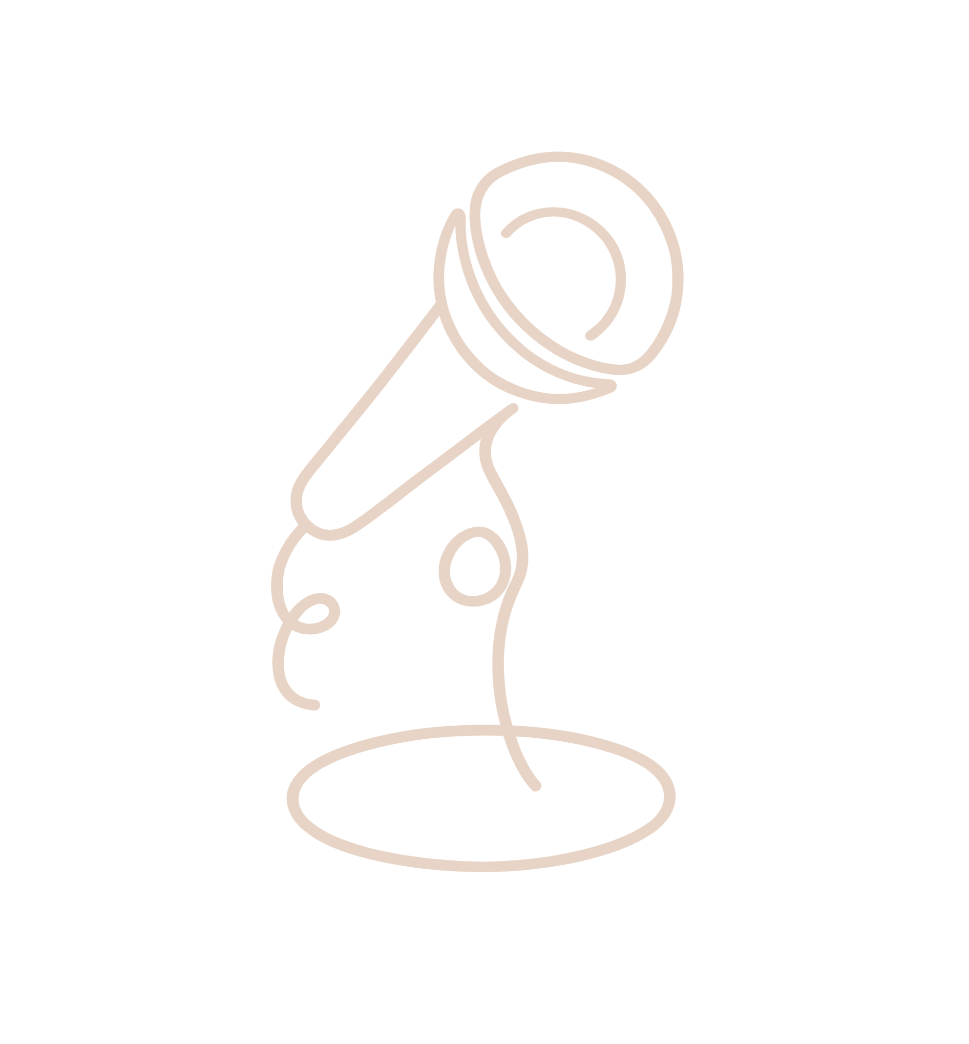 Minimalist line drawing of a hand holding a rose bouquet on a plain white background.