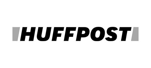 HuffPost logo in black and white with a gray shadow.