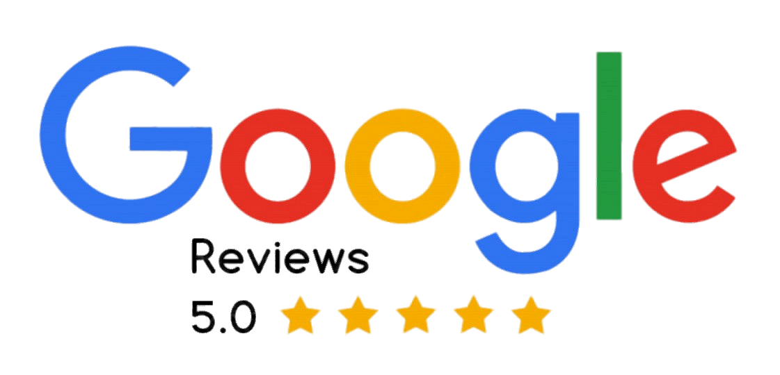 Google Reviews logo with a 5-star rating and 5.0 rating displayed.