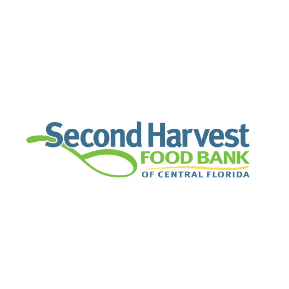 Logo of Second Harvest Food Bank of Middle Tennessee with blue, green, and yellow text and design elements.